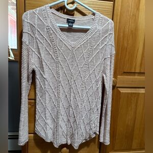 Cable Knit V-Neck Sweater in Beige